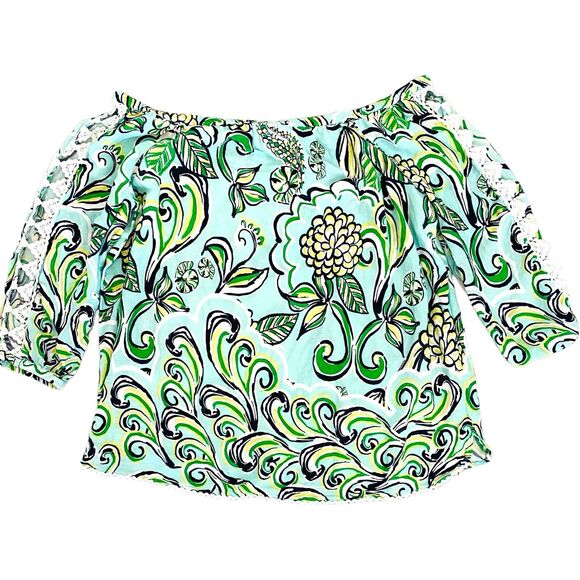 Crown & Ivy Top Women's Plus 2X Floral V-Neck Long Sleeve Crochet Lace Accents - Picture 1 of 4